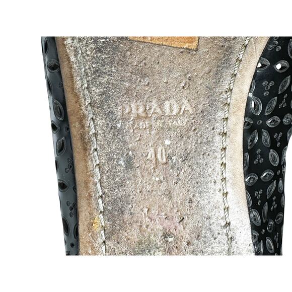 PRADA Black Patent Leather Lasercut Bow Ballet Flats Size 40 In Box - Picture 9 of 9